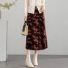 Demana Velvet Embossed A-Line Midi Skirt