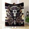 Tribal Headdress  Cow Skull Print Blanket  Reversible Southwestern Style for Office Comfort and Authentic Gift Giving