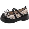 Black small leather shoes women's spring ballet style platform Mary Jane bow round head shoes height-increasing single shoes