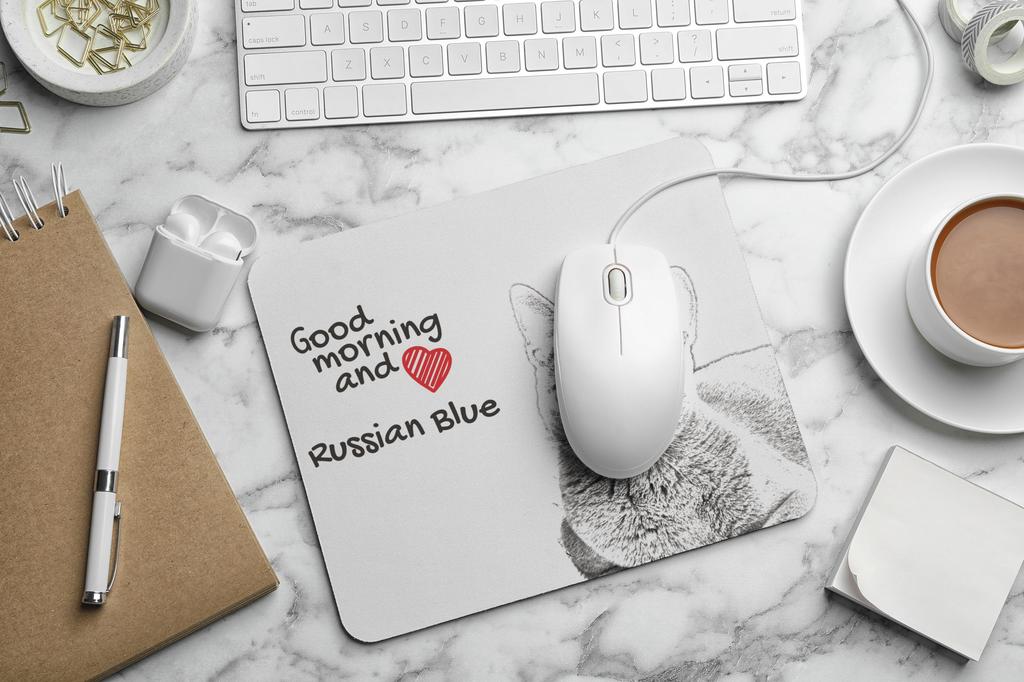 Russian Blue - Art-Dog markasından baskılı mouse pad, kişiselleştirilmiş kedi pad, ofis çalışanı için benzersiz bir alet
