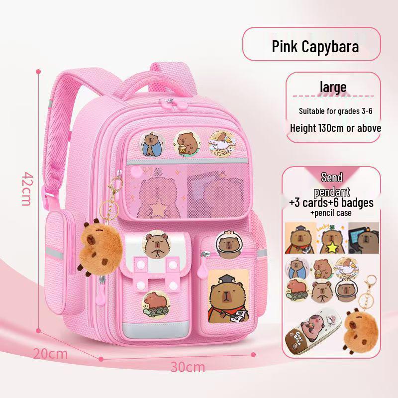 Kids' Lightweight Backpack with Spine Protection for Grades 1-6, Large Capacity, Ideal for Boys and Girls