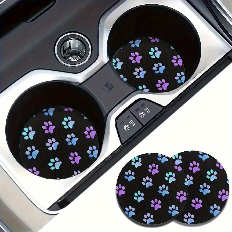 2pcs Blue Purple Multicolor Paw Absorbent Car Cup Holder Coasters, Car Interior Accessories For Women & Men, Cup Coasters For Car Vehicles & Home Desk