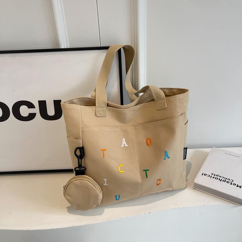 

Trendy Embroidered Canvas Shoulder Bag For Women Spacious Design Perfect For Daily Use хакі