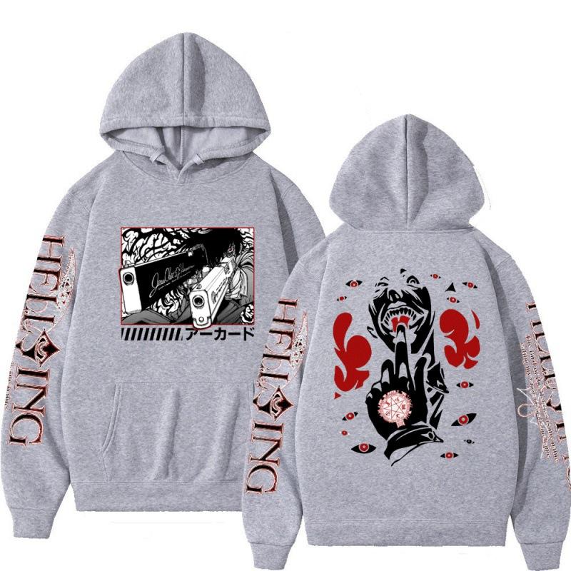 Harajuku Hellsing Japanese Anime Printed Hoodies Mens Pullovers Kawaii Manga Graphic Hooded Coats Autumn Streetwear Sweatshirts Unisex Tops