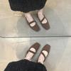 Retro square head shallow mouth single shoes women's flat 2025 new French evening wind suede temperament commuter Mary Jane shoes
