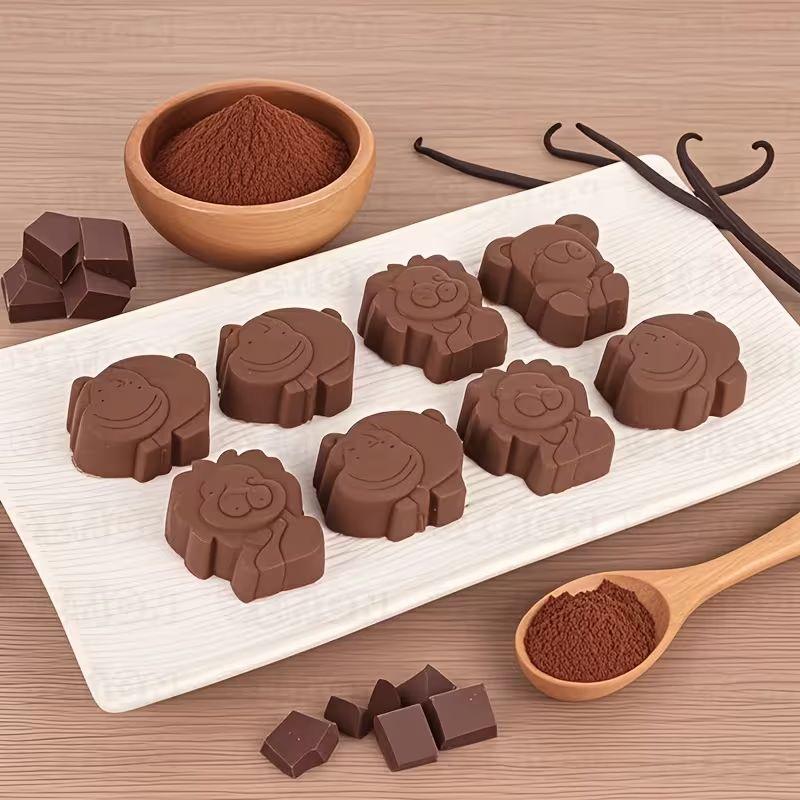 Forma 8 Animal Silicone Premium Non-Stick Mold for Homemade Chocolate, Candies, Jellies or Ice Cubes – Bear, Lion, Hippopotamus