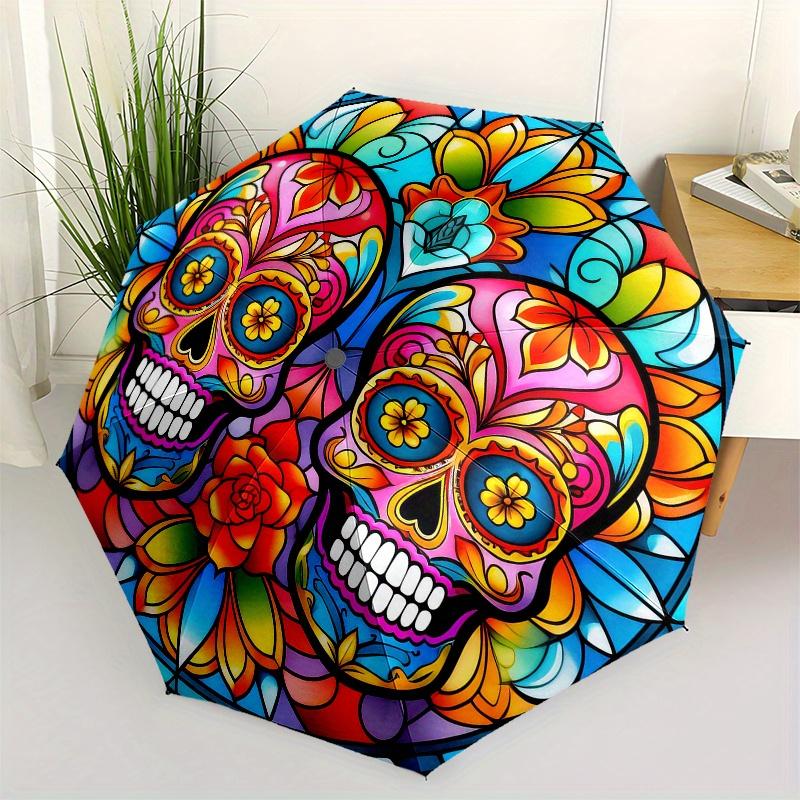 

Colorful Sugar Skull Stained Glass Wall Art Decor Umbrella, Christmas Gift Y147