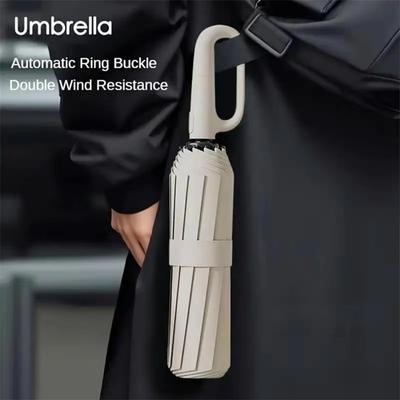 Fully Automatic Folding Ring Buckle Umbrella, Windproof Waterproof, Enlarged Thick,Car Reverse Wind Resistant Umbrella Men Women