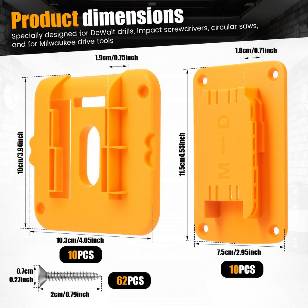Tool Holders and Battery Mounts for Dewalt 20V and Milwaukee Tools ABS Drill and Battery Storage Rack for Garage, Workshop
