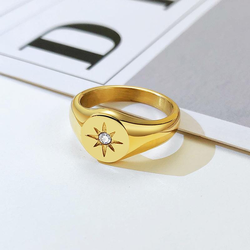 Starburst Signet Ring for Women Stainless Steel with Cubic Zirconia Wedding Brand Pinky Rings Statement Jewelry