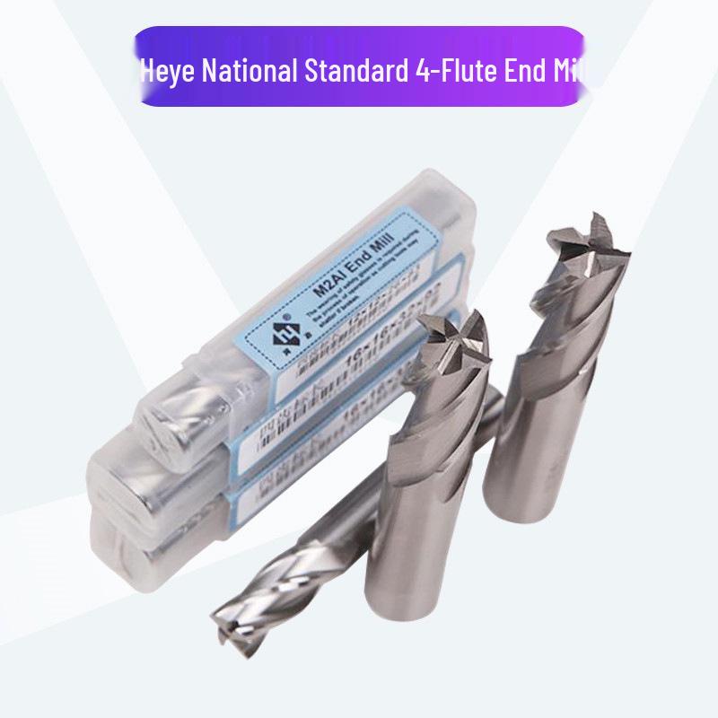 Heye National Standard 4-Flute Carbide Steel End Mill 5-25mm, Straight Shank, White Finishing