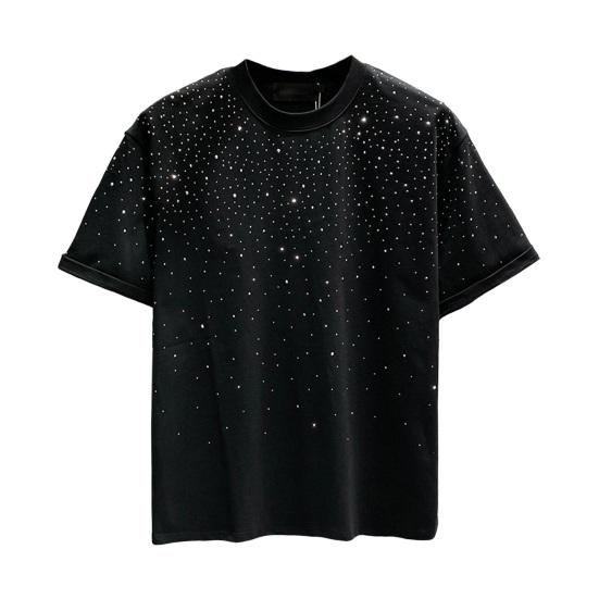 Sommer T-skjorte for menn Rhinestone Dekor Rundhals Løs Pure Farge Kortermet Pullover Uformell Midt Lengde Daglig slitasje Sport Topp