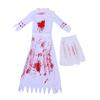 Women Zombie Bride Bloody Costume Lace Scary Outfit Bloodstained Zombie Bride Dress for Festival Holiday Party S