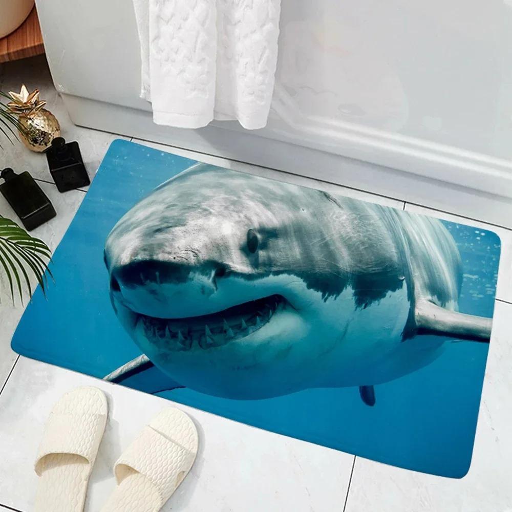 3D Shark Creative Entrance Doormat Deep Sea Shark Bathroom Door Mat Anti Slip Pad Kitchen Mat Welcome Mat Door Mat Entrance