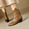 Women's high-heeled short boots autumn and winter new thick-heeled solid-color large-size ankle boots