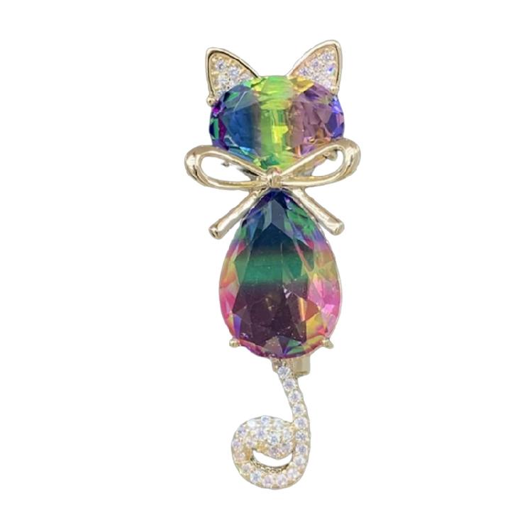 

Delicate Feline Design Brooch Pin Glittering Crystal Embellishment Sturdy Alloy Chest Accessory Present For Animal Lovers