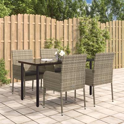 Vidaxl 5-Cz. Garden Furniture Set, Cushions, Black-Grey PE Rattan