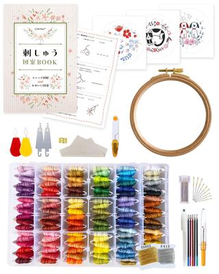 RITALT Embroidery Kit Embroidery Thread 108 Colors + Gold and Silver Pattern Book Embroidery Frame Beginner Set Storage Cloth [No. 258m6 Threads]