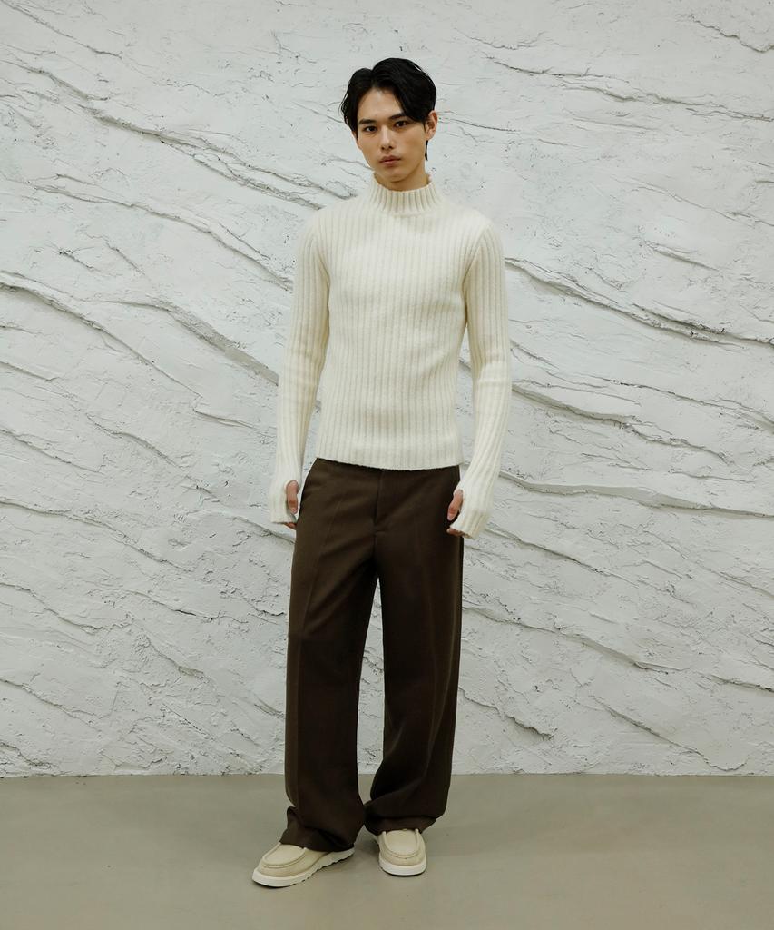 SIGNATURE Wool-Like No-Tuck Wide Fit Slacks [Brown]