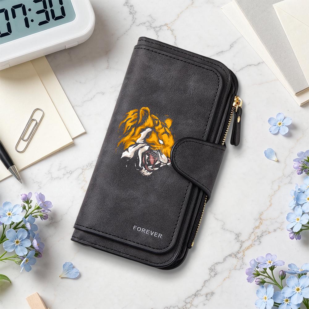 Tiger Pattern Leather Long Wallet Forever Card Holder Purse for Daily Use
