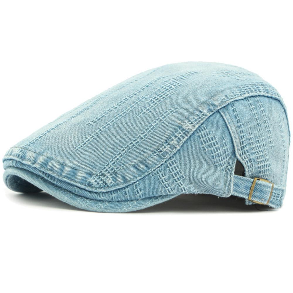 HT4773 Mens Beret Women Spring Summer Sun Cap Male Female Denim Beret Cap Retro Artist Painter Beret Hat Adjustable Ivy Flat Cap