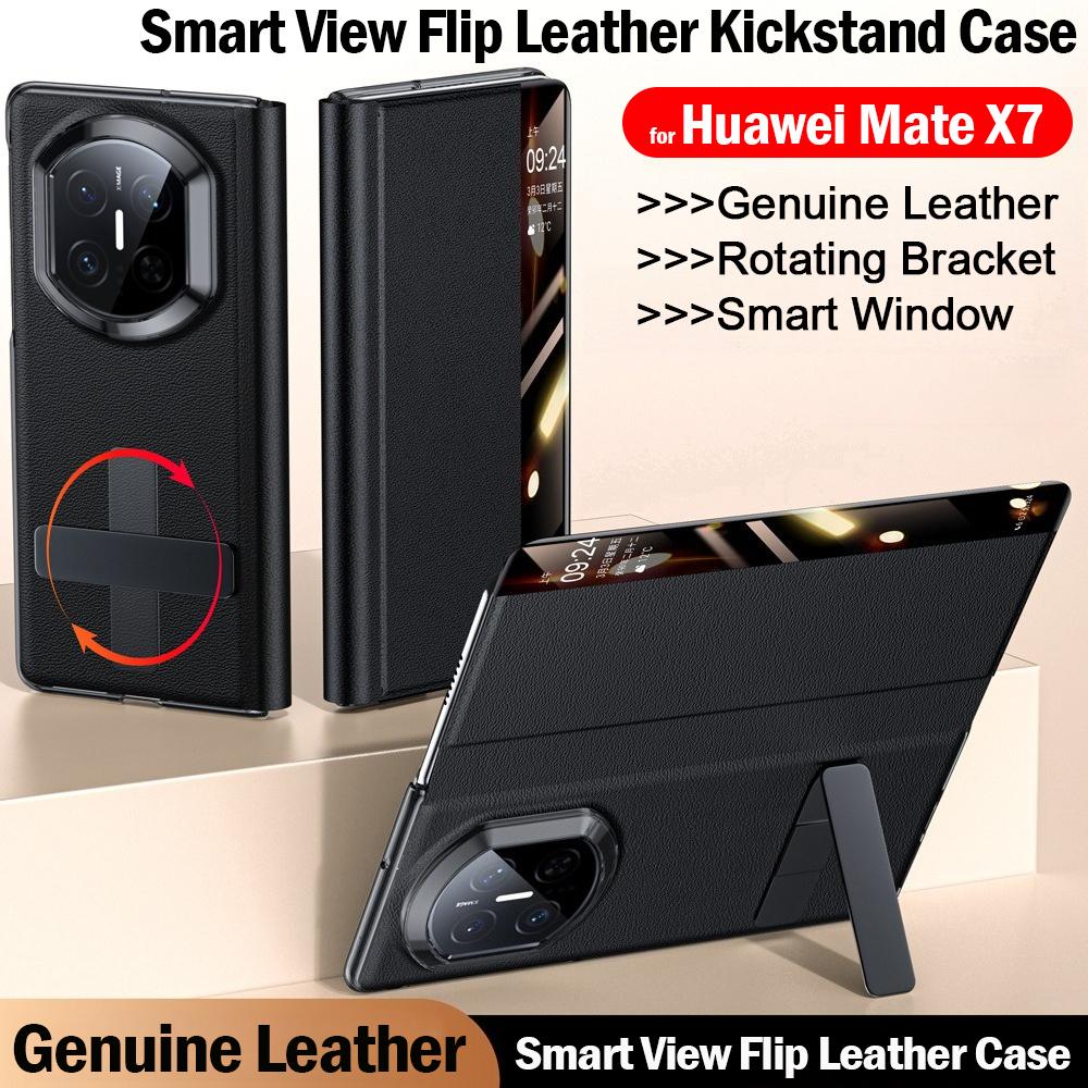 For Huawei Mate X7 Case Genuine Leather Smart View Magnetic Flip Leather Kickstand Phone Cover Capa Funda