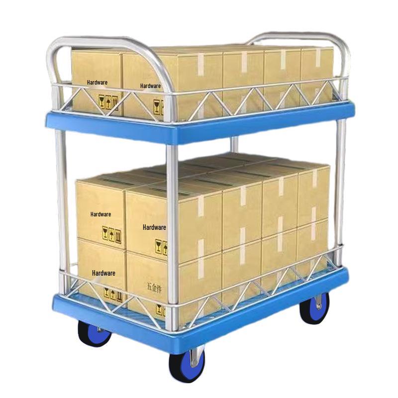 Double-Layer Hand Truck with Three-Tiered Fence for Transporting Goods