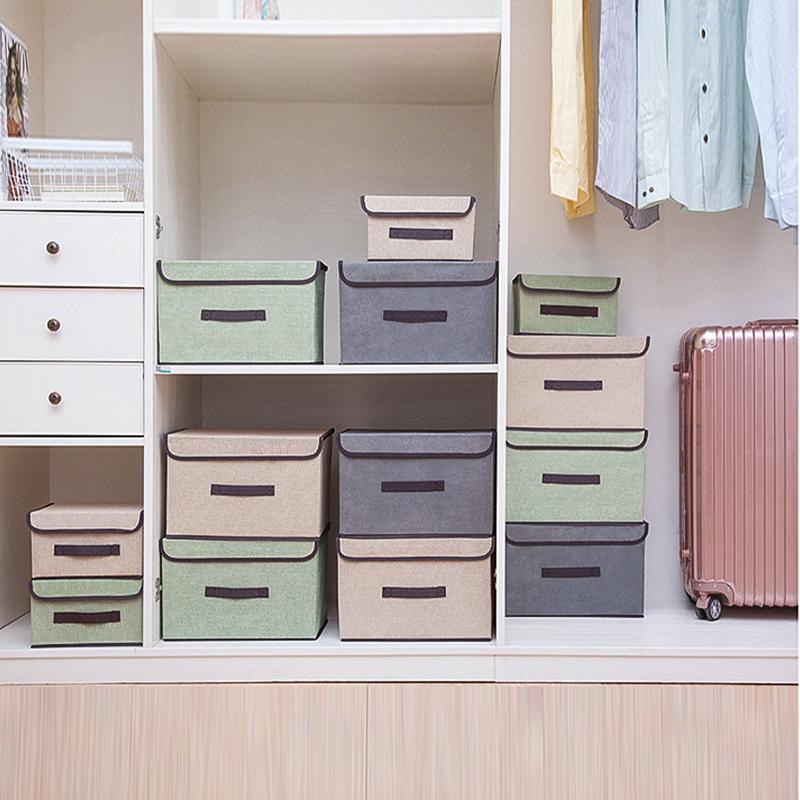 Linen-Like Fabric Storage Box Foldable Storage Box For Books And Toys Dustproof Storage Box With Lid