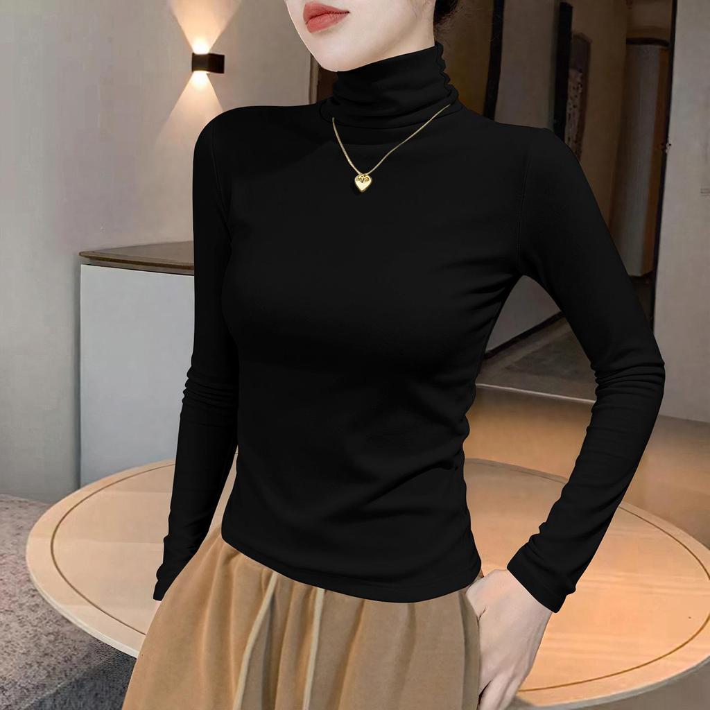 Women's High Neck Long Sleeve T-Shirt - 2025 Autumn/Winter Collection, Black Base Layer.