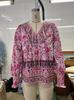 2025 Spring/Summer Bohemian V-neck Tie-Up Long Sleeve Women's Top