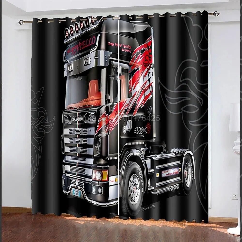 

Штори з 3D-друком на вантажівці. Штори для вікон із друкованим автомобілем для вітальні, спальні, штори, декор, 183x214 см на замовлення W50xH130(CM)x2PCS-Grommet Top