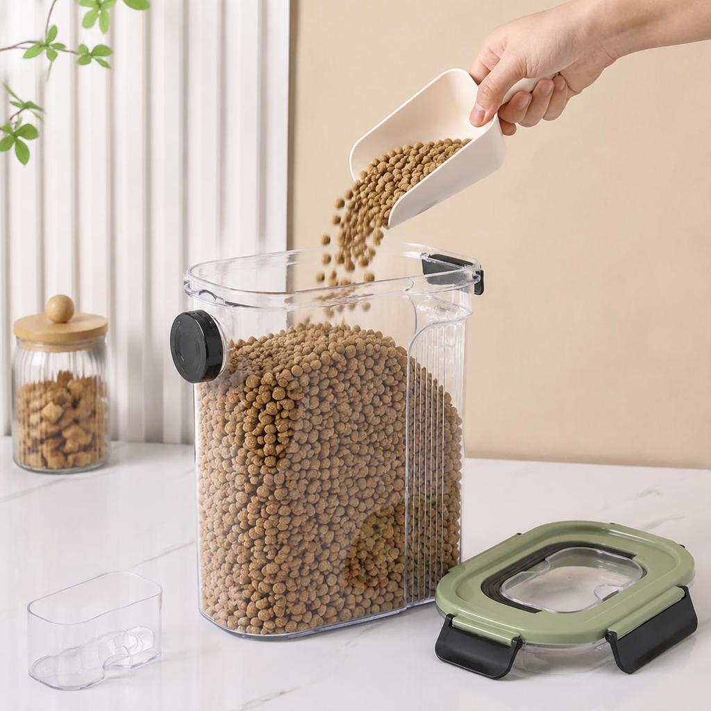 Airtight Pet Food Storage Container with Measuring Cup and Handle-