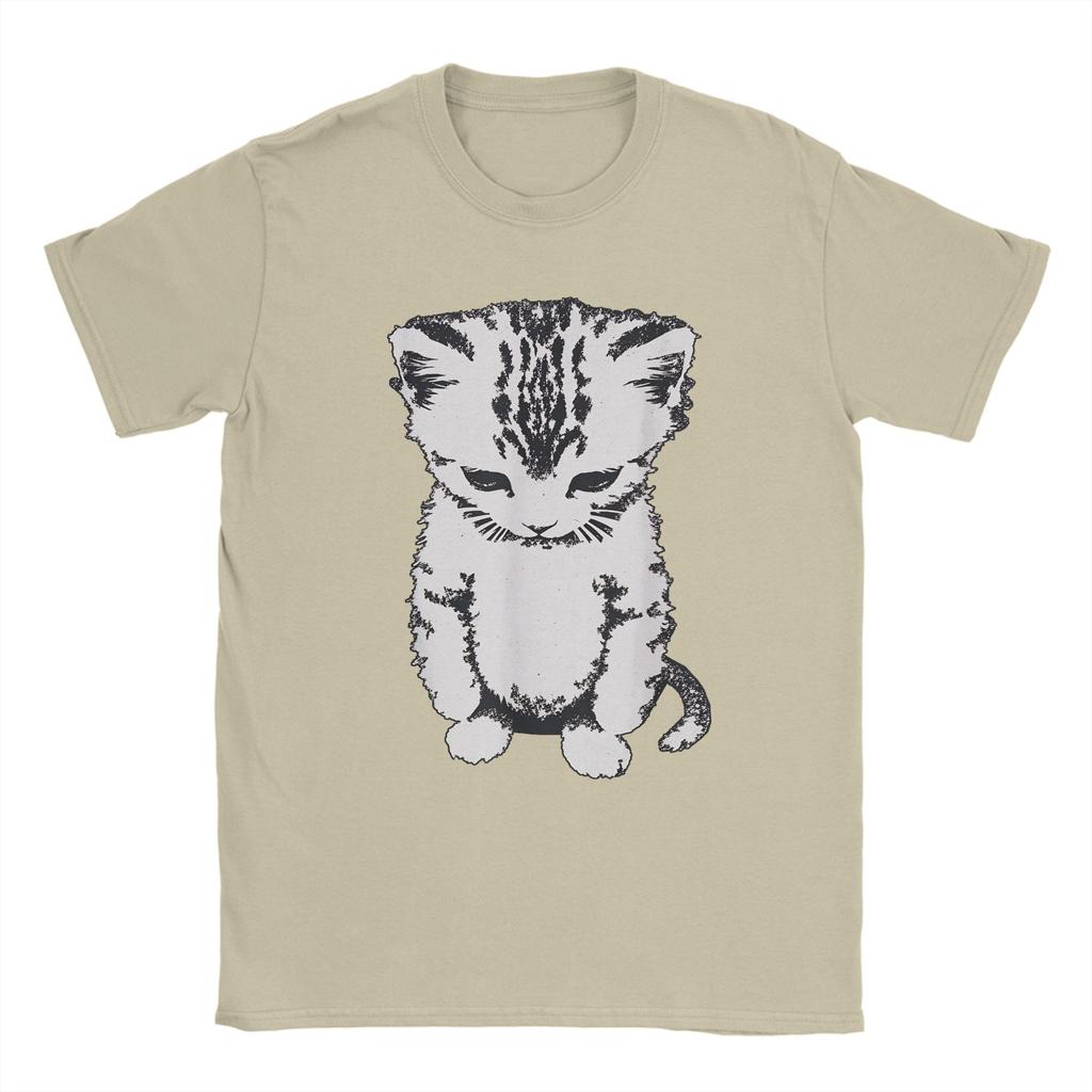 Mens Funny Sad Cat Meme T Shirts Pure Cotton Clothing Novelty Short Sleeve Crewneck Tees Party TShirts