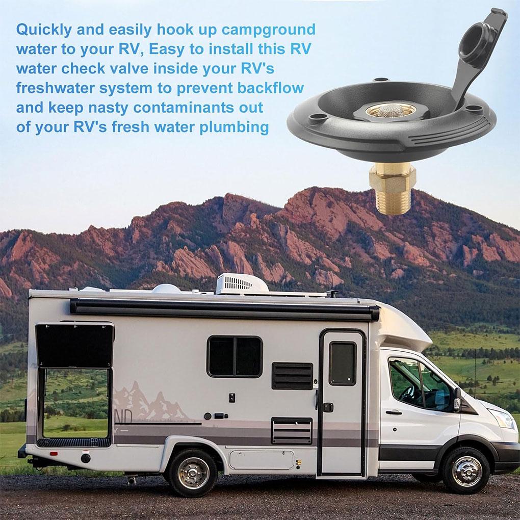 Black Flange RV City Water Fill Inlet Female To Male For Camper Motorhome Trailer Easy-to-grip Knob