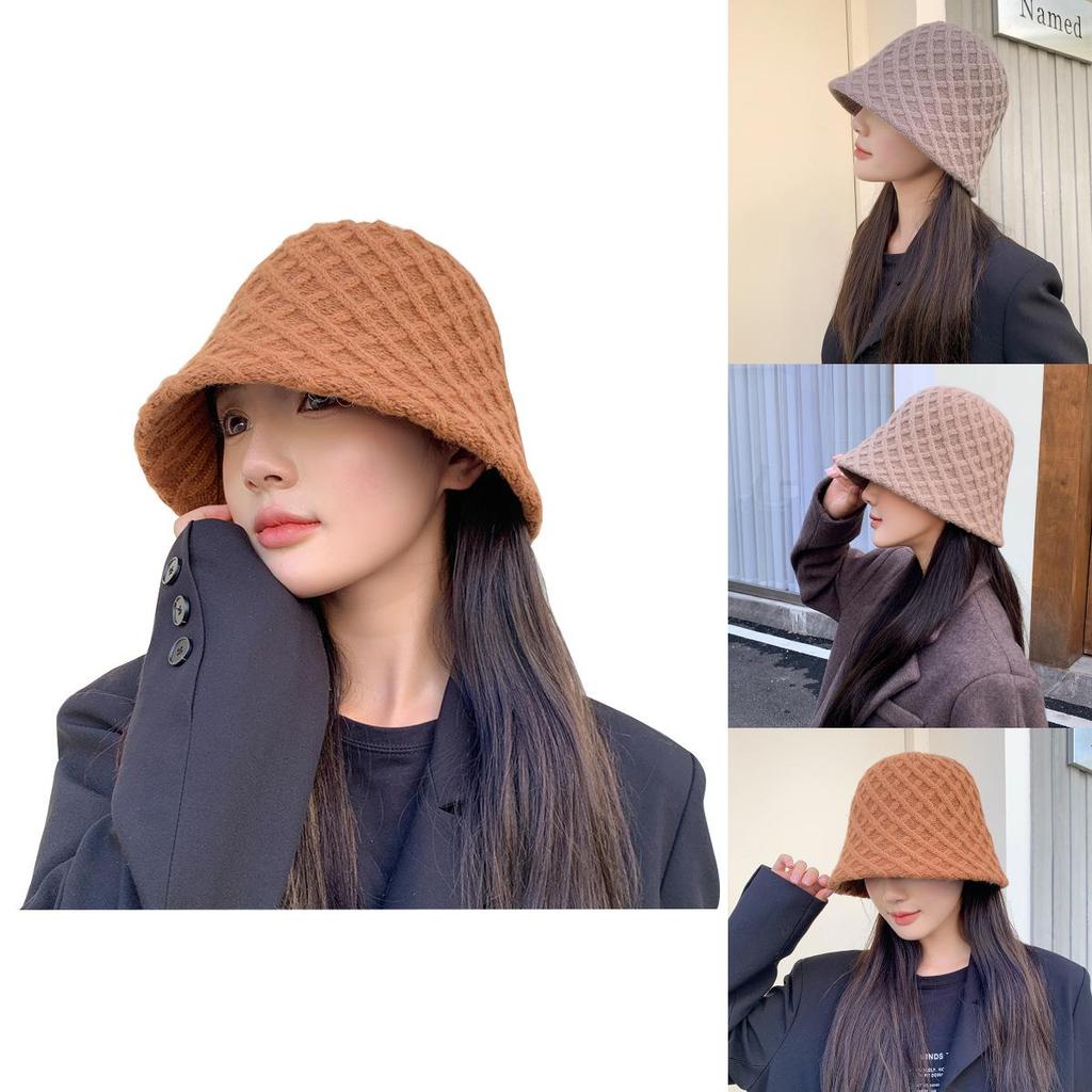 Korean Style Square Pattern Knit Sun Hat With Warmth And Airflow For Casual Wear