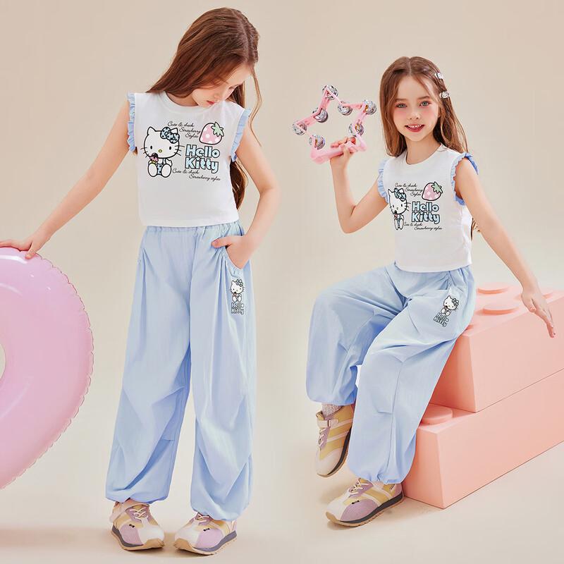 Hello Kitty Girls  2026 Summer Sleeveless T-Shirt & Paratrooper Pants Set 120