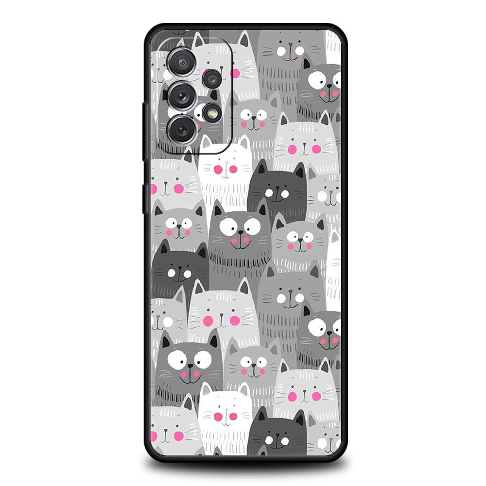 Cartoon Cats Background Phone Case For Samsung Galaxy A51 A71 A41 A31 A21S A11 A01 A03S A13 A23 A33 A53 A73 5G A12 A32 Cover