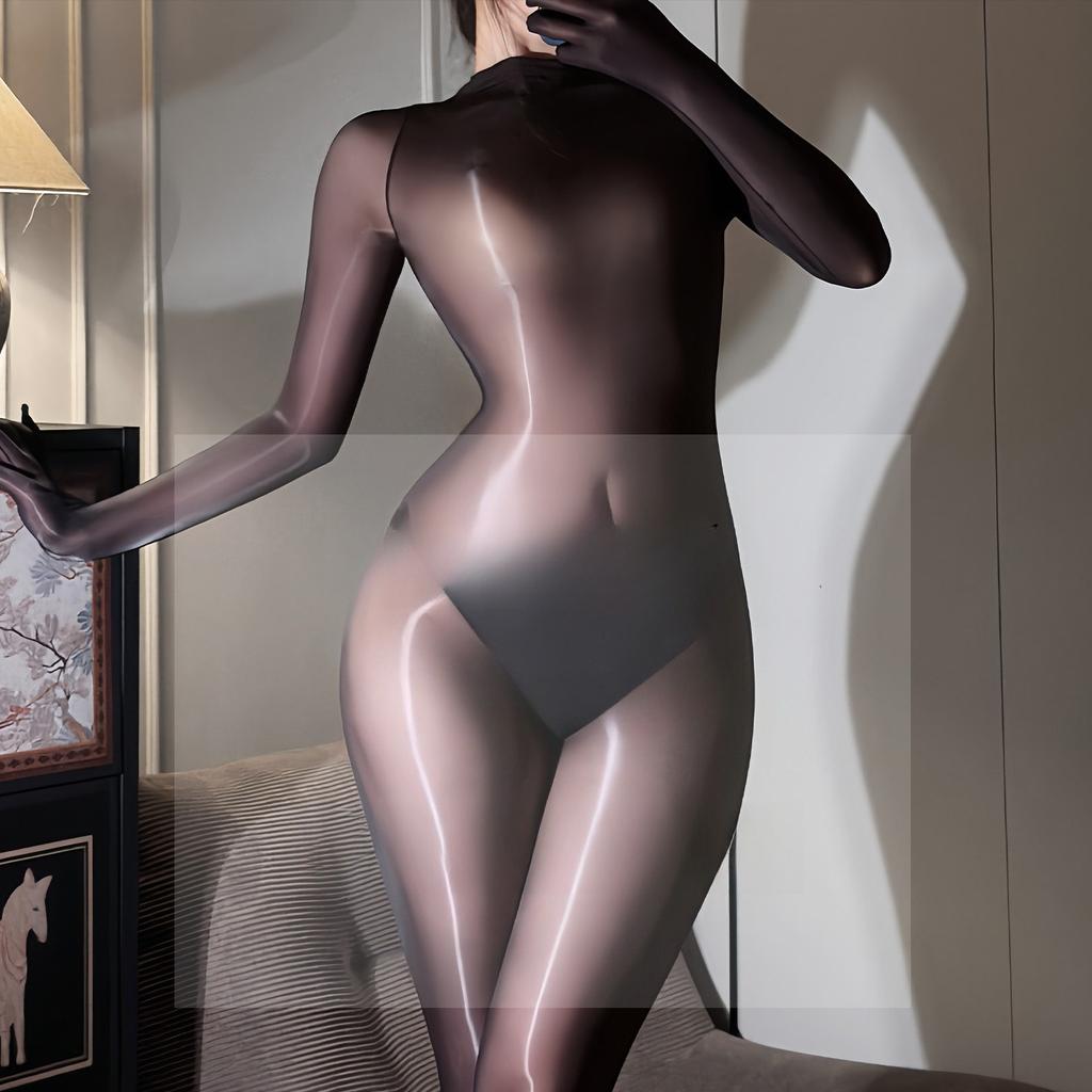 Women Sexy Fullbody Stockings Seamless Oil Shiny Glossy Jumpsuit 1228-Needle High Density Five-Fingers Full Body Wrap Bodysuit