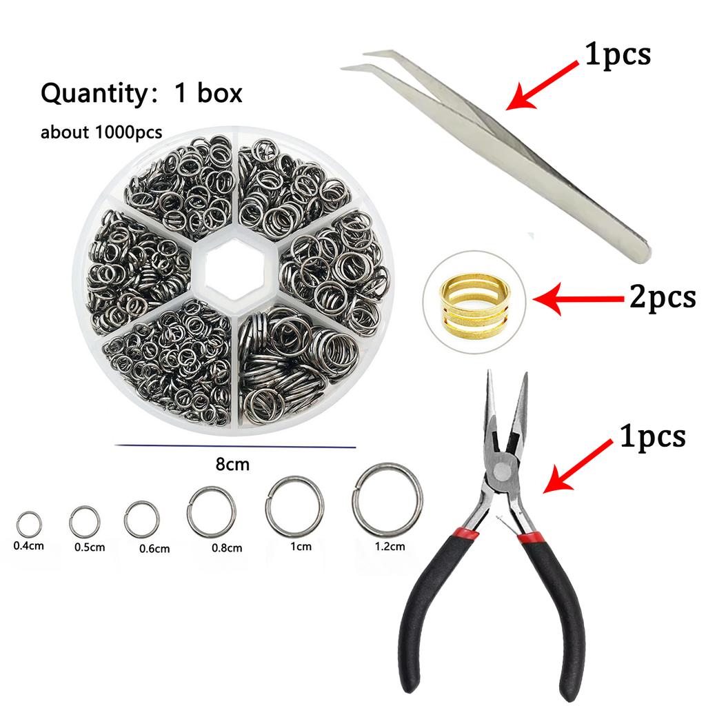 About 1000Pcs 6 Different Sizes Open Jump Rings,4mm 5mm 6mm 8mm 10mm 12mm with 1Pc Jump Ring Open/Close Tool for DIY Crafts Gift
