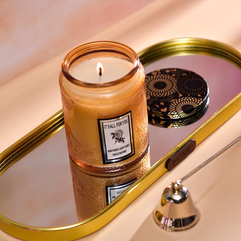 Embossed Glass Cup Aromatherapy Candle Gift Set - Smokeless & Creative Festival Souvenir