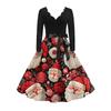 Women's Fashion Elegant Autmn and Winter Long Sleeve V-Neck Christmas Print Dress