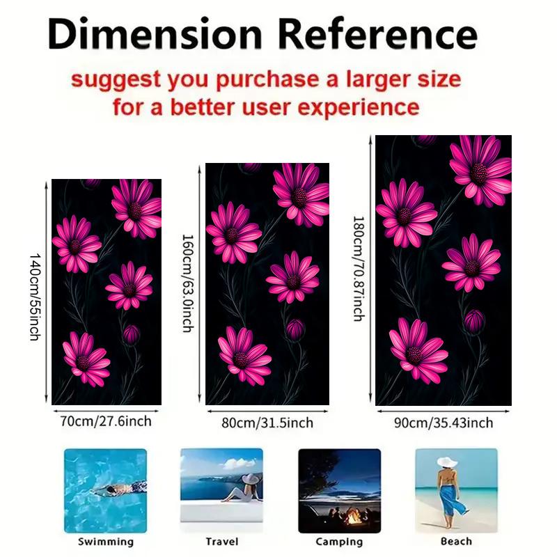 1pc Floral Beach Towel Pink Daisy Pattern Bath Towels Soft Microfiber Fabric Unisex Oversized Towel for Swimming Travel Camping