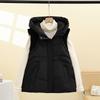2025 autumn new down cotton vest women's short knitted splicing hooded vest cotton vest vest jacket tide