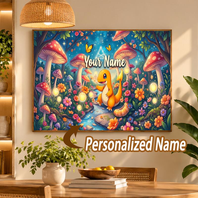 Charmander Custom Name Diamond Painting Personalized 5D Full Drill DIY Diamond Art Home Decor