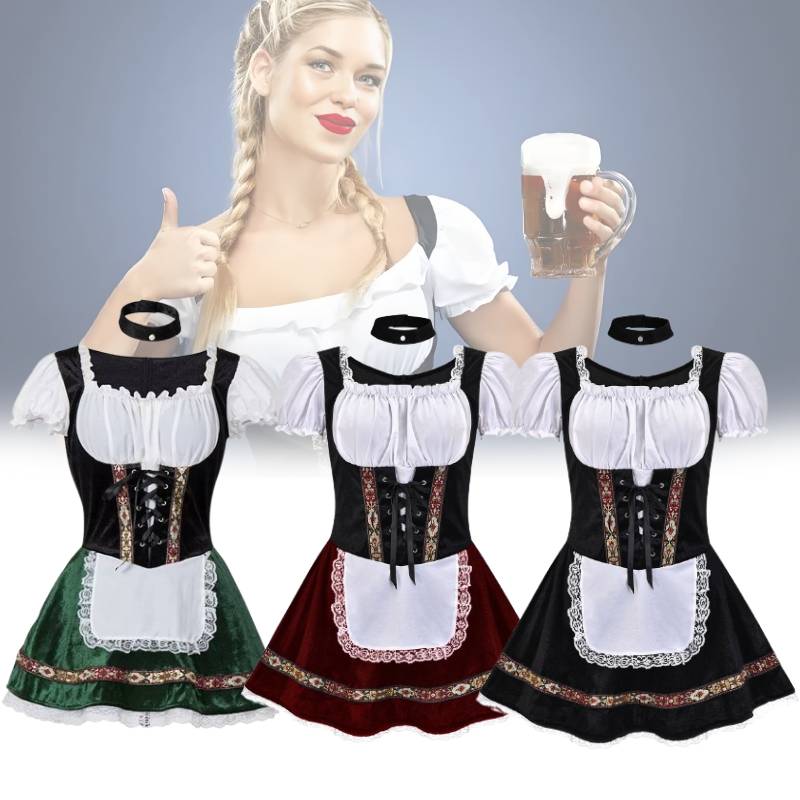 Oktoberfest Women Costume German Bavarian Dirndl Beer Maid Fancy Party Dress
