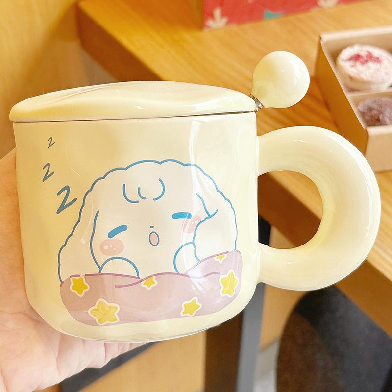 Ceramic Cup Fun Breakfast Cup Cute Cup Household Drinking Cup Office Mug Girls Gift With Lid Spoon