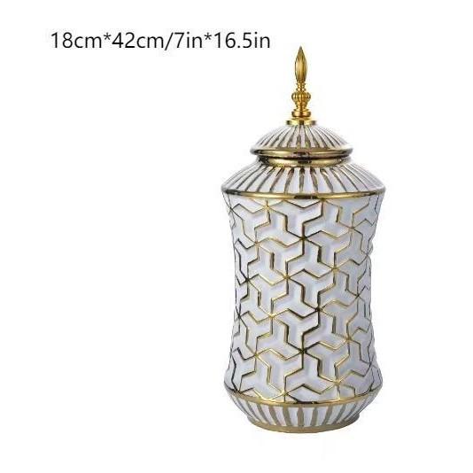 Light luxury ceramic general bottle storage jar Hotel flower arrangement ornament white gold ceramic vase large flowerpot decor