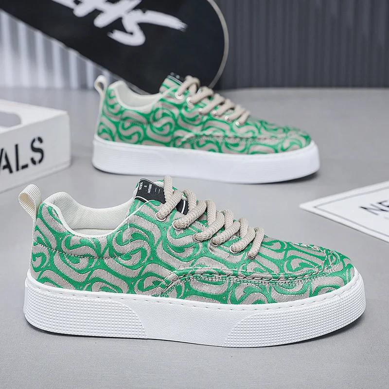 New Men's Ethnic Style Designer Casual Board Sneakers Fashion Fabric Breathable Internal Height Increasing Flat Platform Shoes