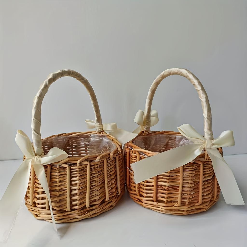 1pc Wicker Vine Basket with Handle,Petal Basket Candy Storage Basket,Wedding Flower Child Basket Set,Vine Box Home Decor