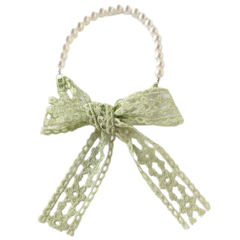New Lace Pearl Tie Bag Collarbone Chain Necklace Fashion Scarf Premium Hair Band Hair Accessories Silk Scarf Ribbon